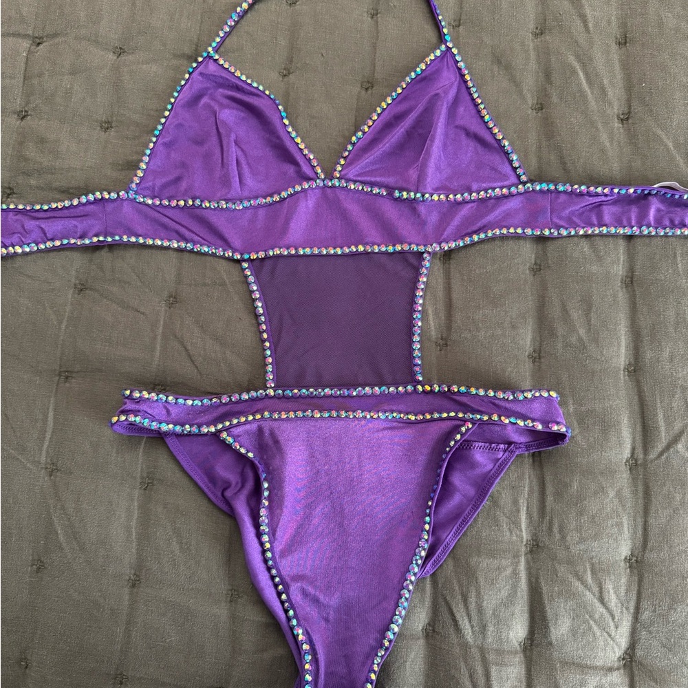 Purple Rhinestone Bikini Set